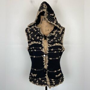 Carlisle Women's Wool Blend Handmade Knitted Sweater Vest Size L Hooded Vintage